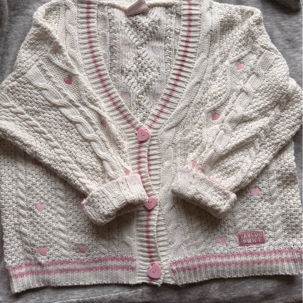 Taylor Swift Lover Cream and Pink Heart Sweater